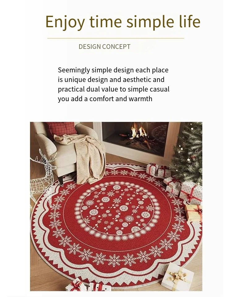 Round Christmas Snowflake Rug – Festive Holiday Floor Mat for Living Room & Tree Decoration