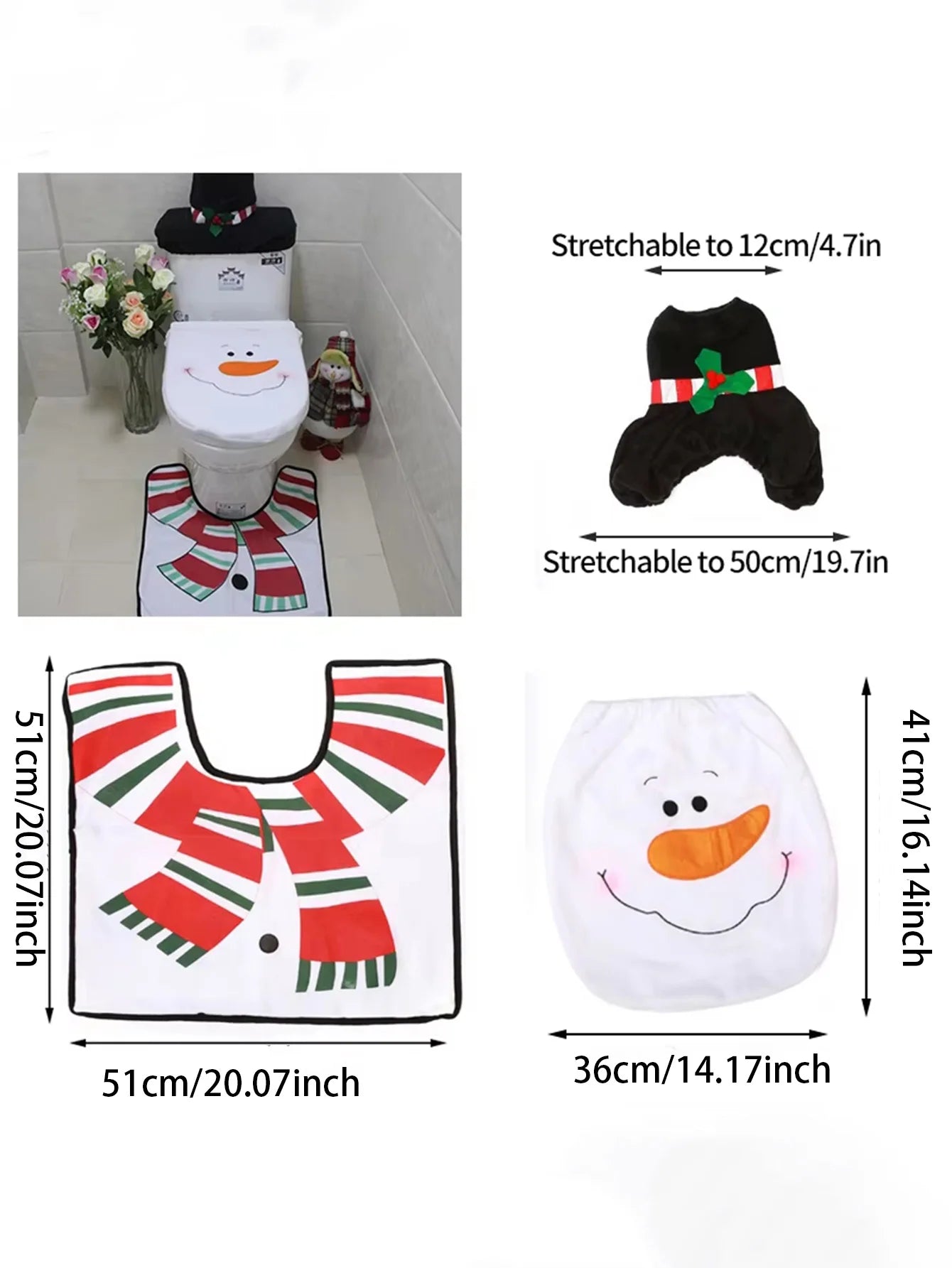 1set Christmas Dwarf Faceless Elderly Toilet Cover Cute Anti Slip and Easy to Clean Suitable for Christmas Home Bathroom Decor