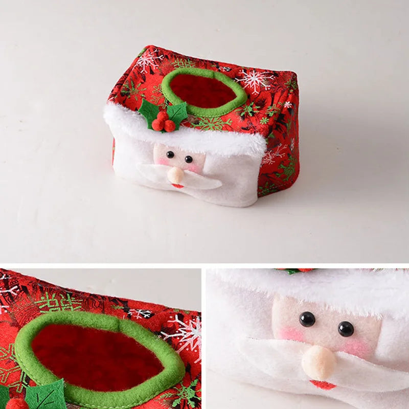 New Belt/Clover Pattern Merry Christmas Tissue Box Cover Christmas Home Decoration Creative Napkin Holder 3 Styles for Choice