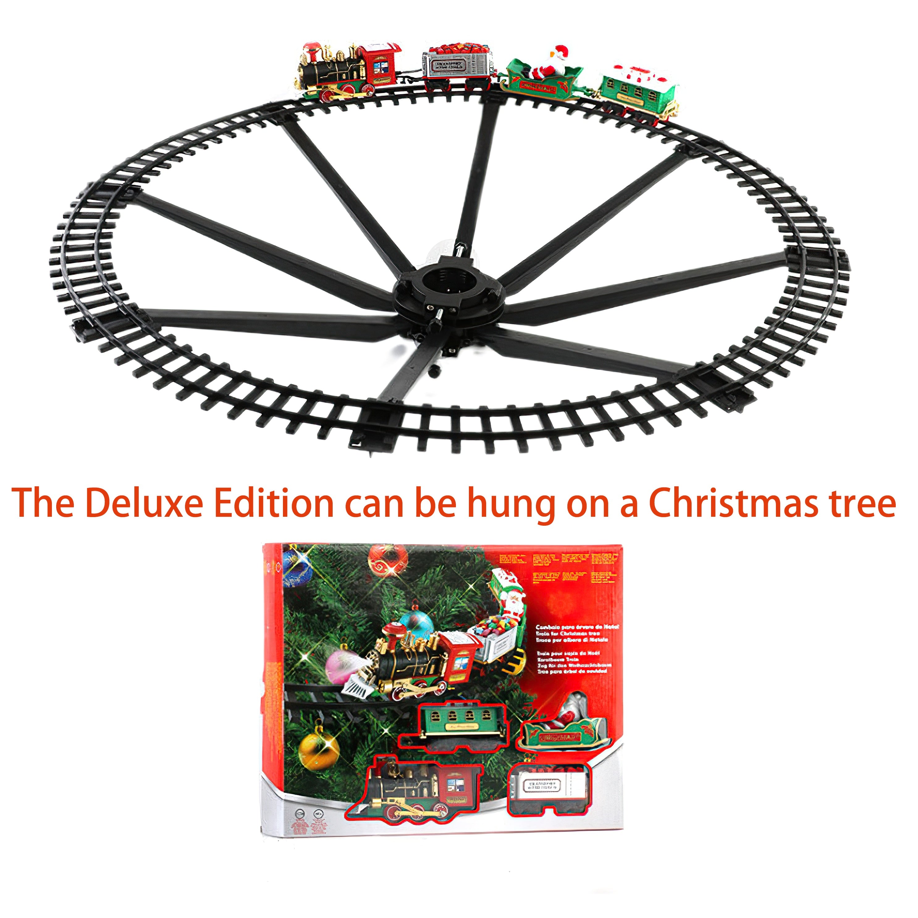 35.43-inch Large Electric Christmas Toy Train Set with Motorized Track System, Pull-Back/Crank/Push Operation, Flashing Lights & Realistic Sounds - Multicolor Locomotives & Train, Gift for Boys & Girls (Santa- Model Railroad