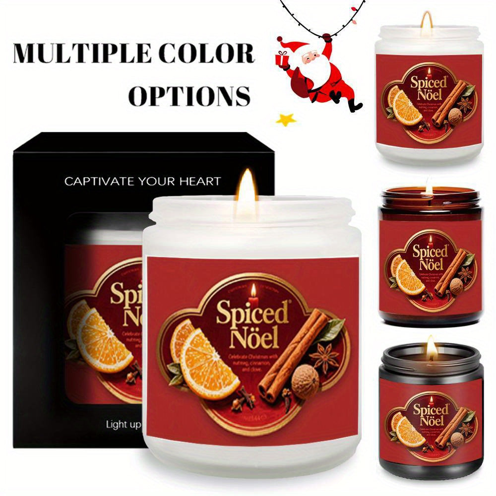 1pc Spiked Noel Scented Candle - Soy Wax, 8-12 Hour Burn Time, Festive Christmas Design with Orange & Cinnamon, Ideal Gift for Women, Men, Family, Friends, and More, Indoor Use, No Battery Needed, Christmas Candle, Best for C