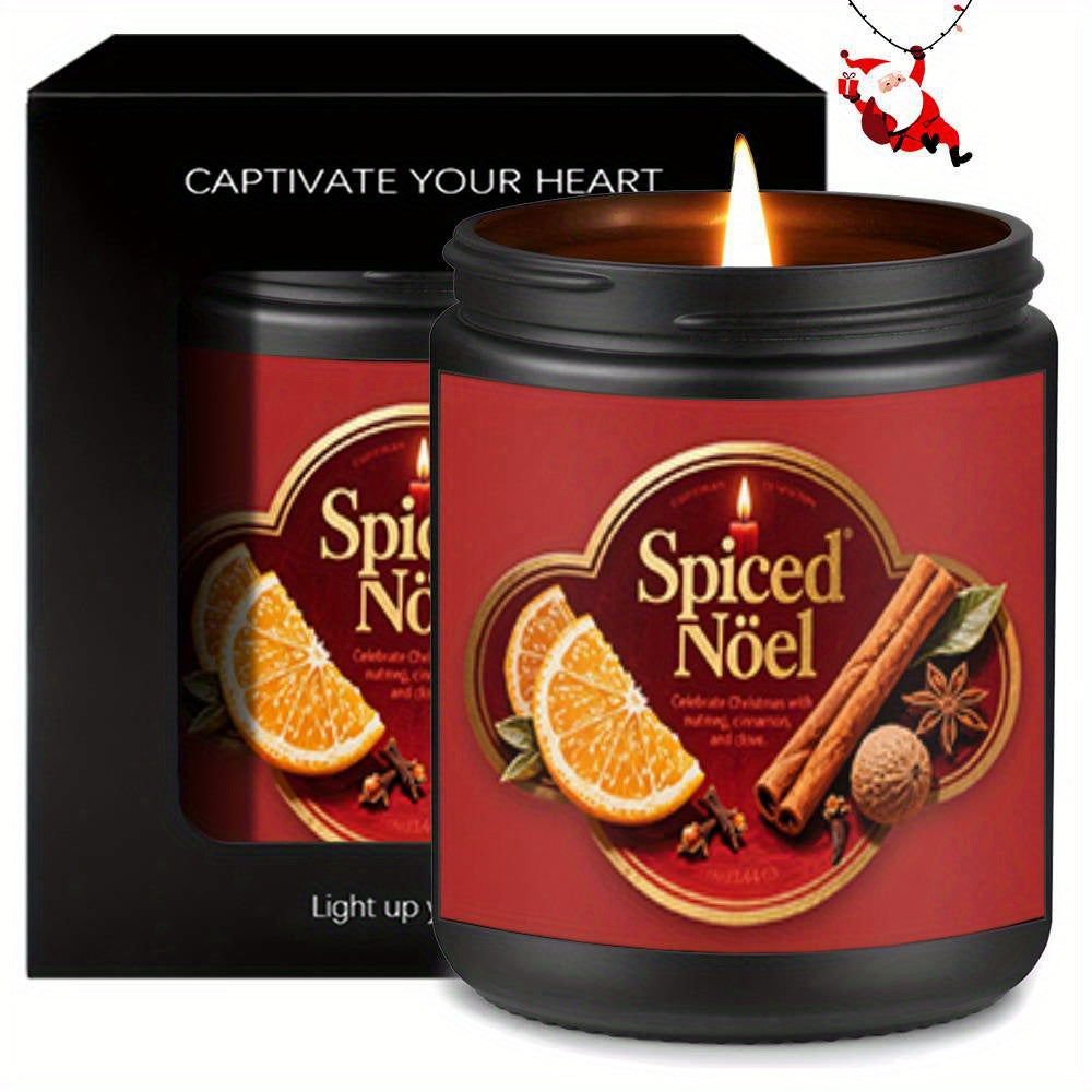 1pc Spiked Noel Scented Candle - Soy Wax, 8-12 Hour Burn Time, Festive Christmas Design with Orange & Cinnamon, Ideal Gift for Women, Men, Family, Friends, and More, Indoor Use, No Battery Needed, Christmas Candle, Best for C