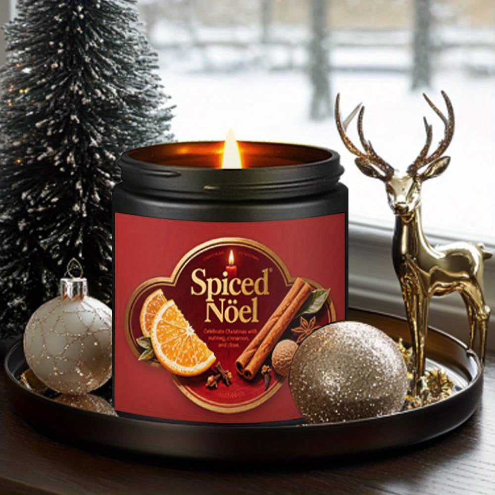 1pc Spiked Noel Scented Candle - Soy Wax, 8-12 Hour Burn Time, Festive Christmas Design with Orange & Cinnamon, Ideal Gift for Women, Men, Family, Friends, and More, Indoor Use, No Battery Needed, Christmas Candle, Best for C