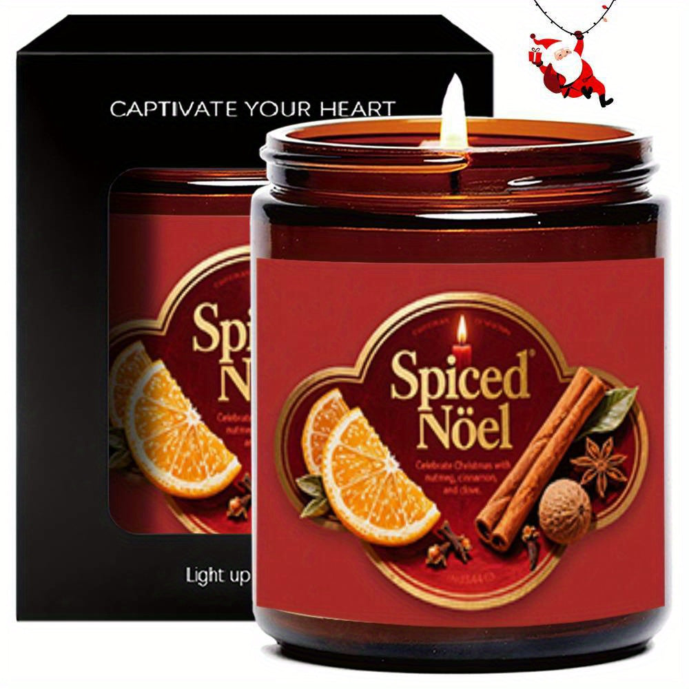 1pc Spiked Noel Scented Candle - Soy Wax, 8-12 Hour Burn Time, Festive Christmas Design with Orange & Cinnamon, Ideal Gift for Women, Men, Family, Friends, and More, Indoor Use, No Battery Needed, Christmas Candle, Best for C
